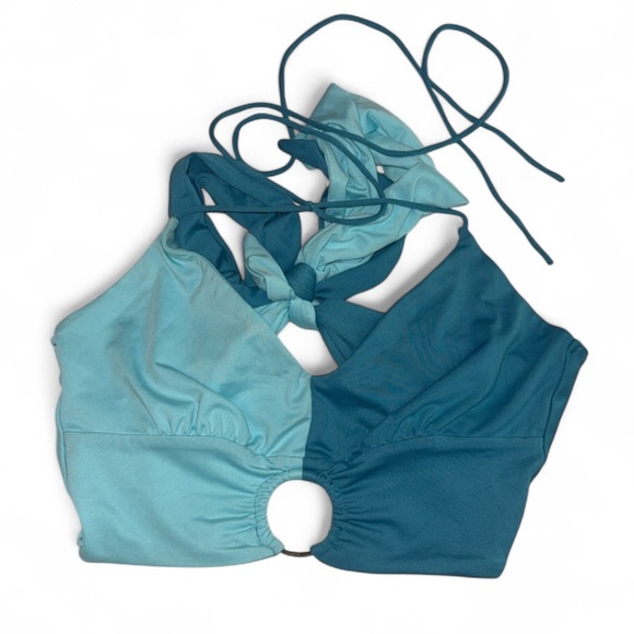 Princess Polly Teal and Light Blue Wraparound Top - Picture 1 of 3
